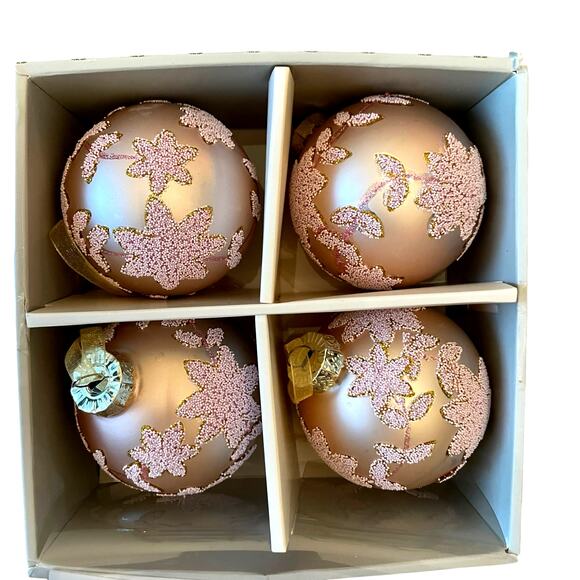 Laura Ashley Pink Beaded Glass Christmas Ornaments 3in Set of 4 Holiday Glam NEW - Picture 2 of 15